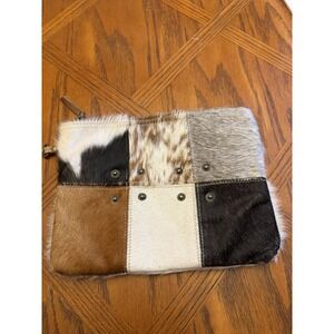 Myra handbag clutch/ cowhide 10inX7.5in multicolor